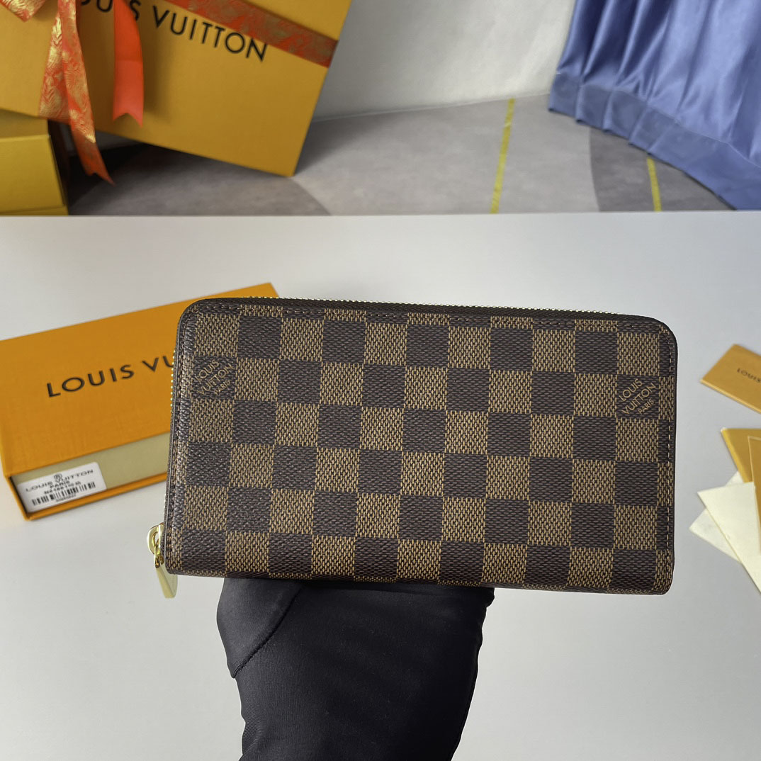 Ví Dài Nam Louis Vuitton Damier Ebene Canvas Zippy Màu Nâu