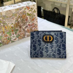 Ví Dior 30 Montaigne Dahlia Blue Denim Oblique Jacquard