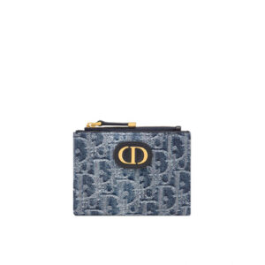 Ví Dior 30 Montaigne Dahlia Blue Denim Oblique Jacquard