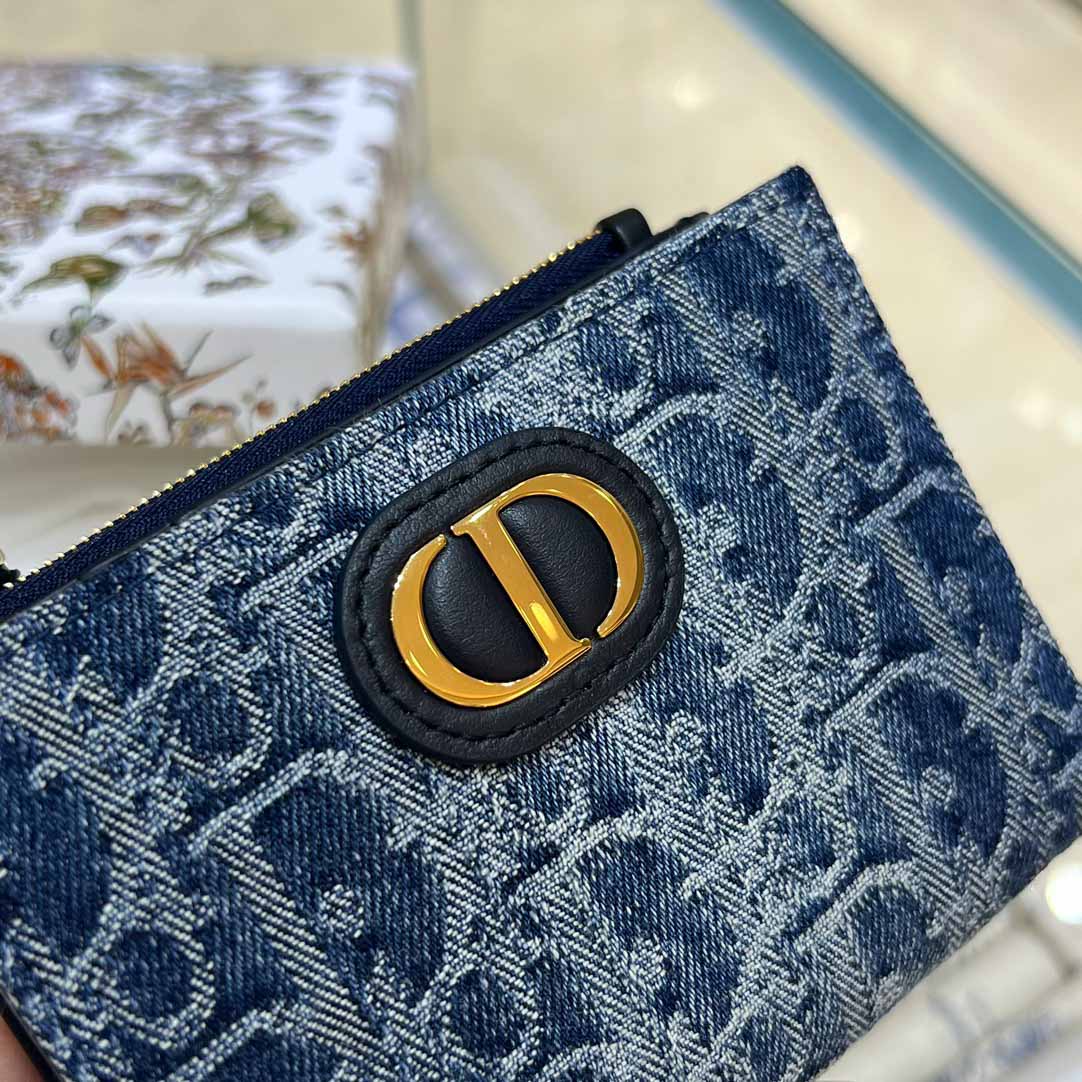 Ví Dior 30 Montaigne Dahlia Blue Denim Oblique Jacquard