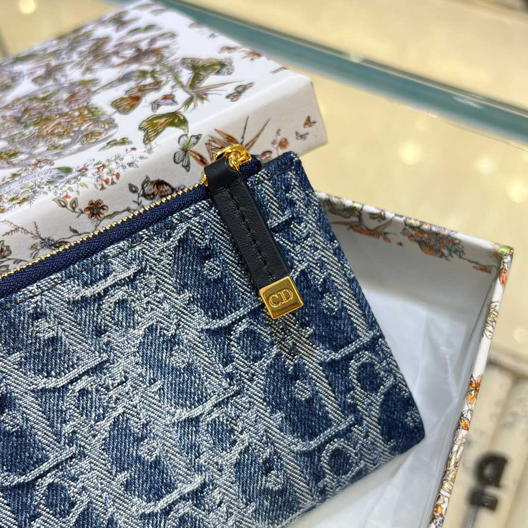 Ví Dior 30 Montaigne Dahlia Blue Denim Oblique Jacquard