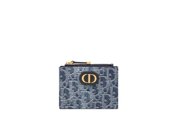 Ví Dior 30 Montaigne Dahlia Blue Denim Oblique Jacquard