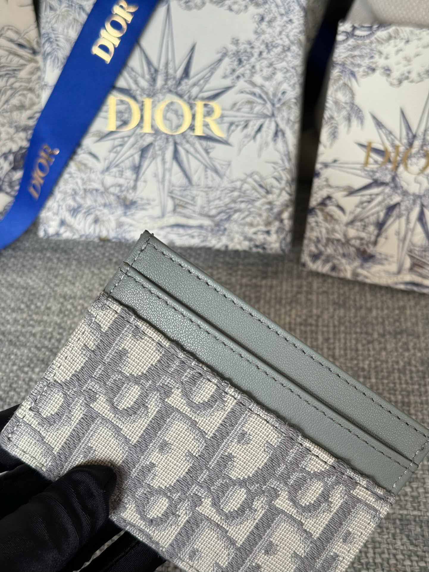 Ví Dior 30 Montaigne Freesia Card Holder Gray Oblique Jacquard