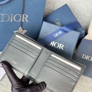 Ví Dior Bifold Wallet Navy Blue CD Diamond Canvas