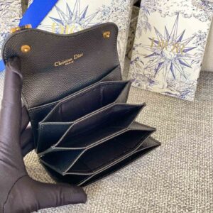 Ví Dior Saddle Bloom Card Holder Black Grained Calfskin