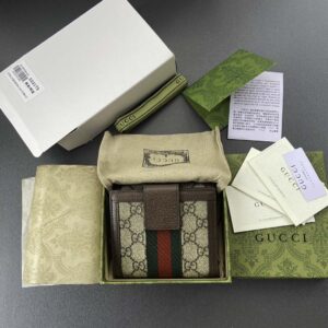 Ví Nam Gucci GG Supreme Ophidia French Flap Brown