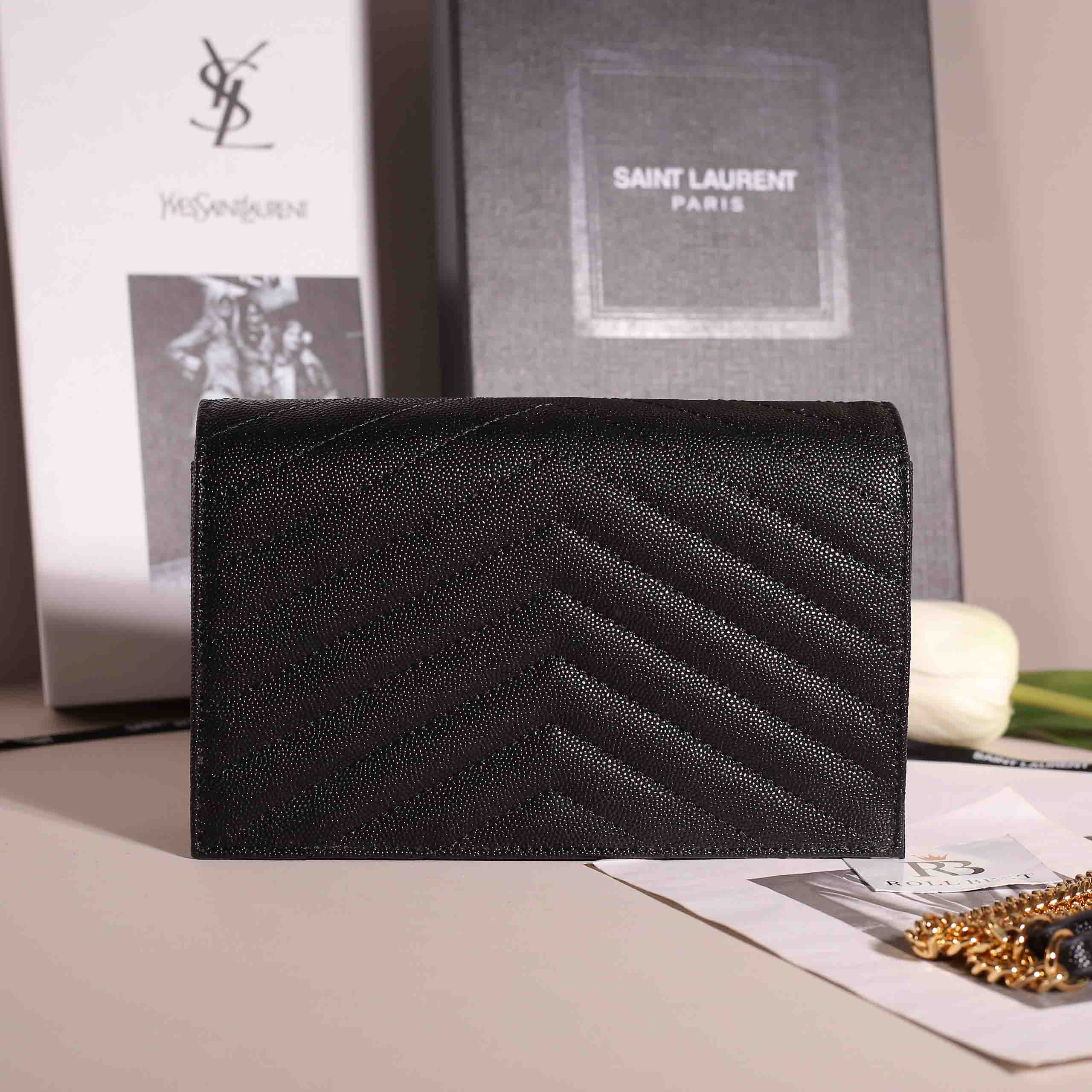 Túi Yves Saint Laurent YSL Monogram Envelope Chain Wallet Black