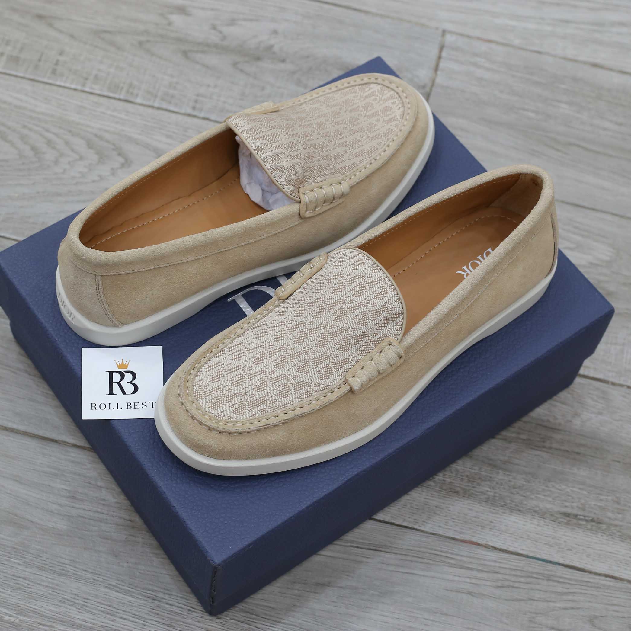 Giày Nam Dior Granville Loafer Beige màu Be da Lộn