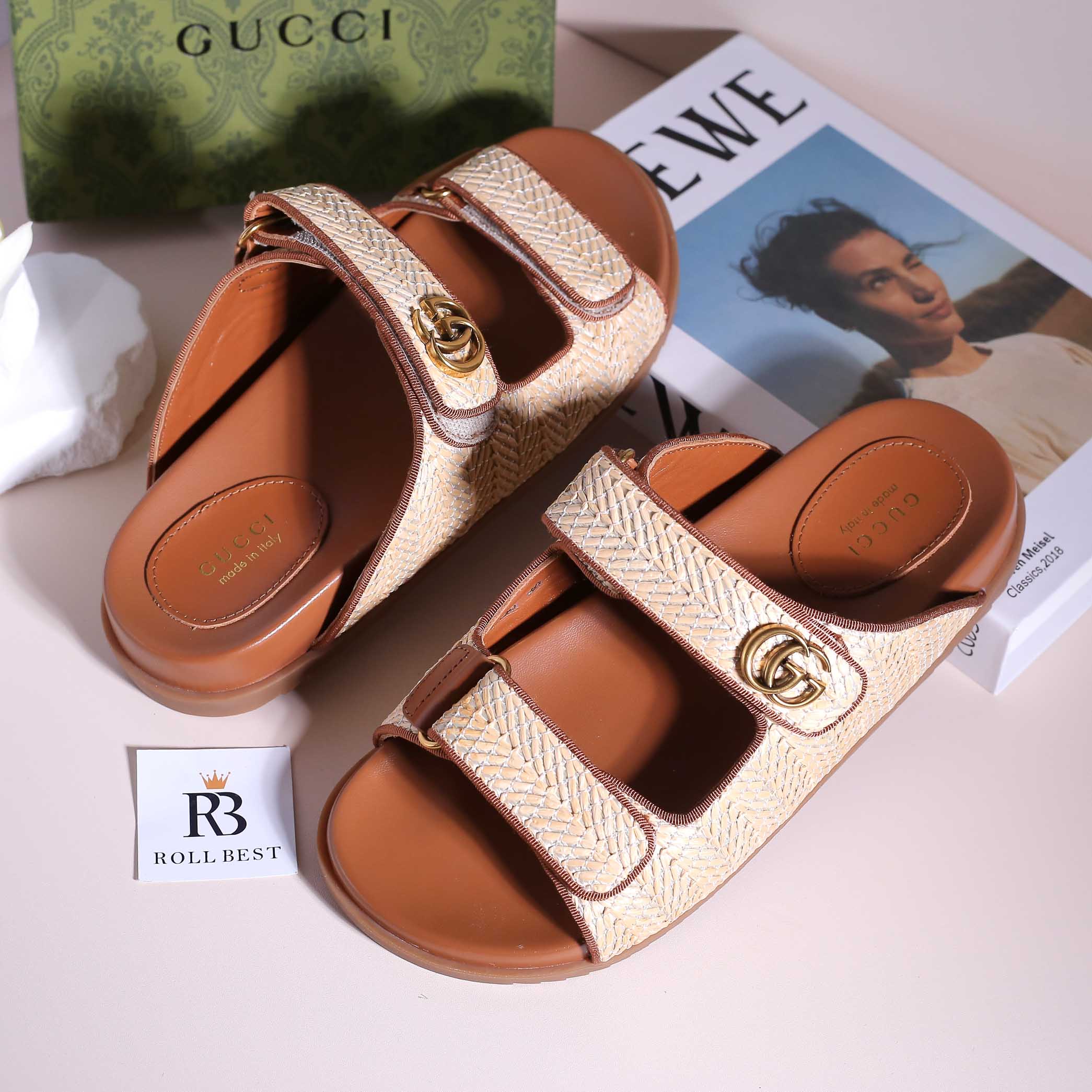 Dép gucci sandal double G Brown