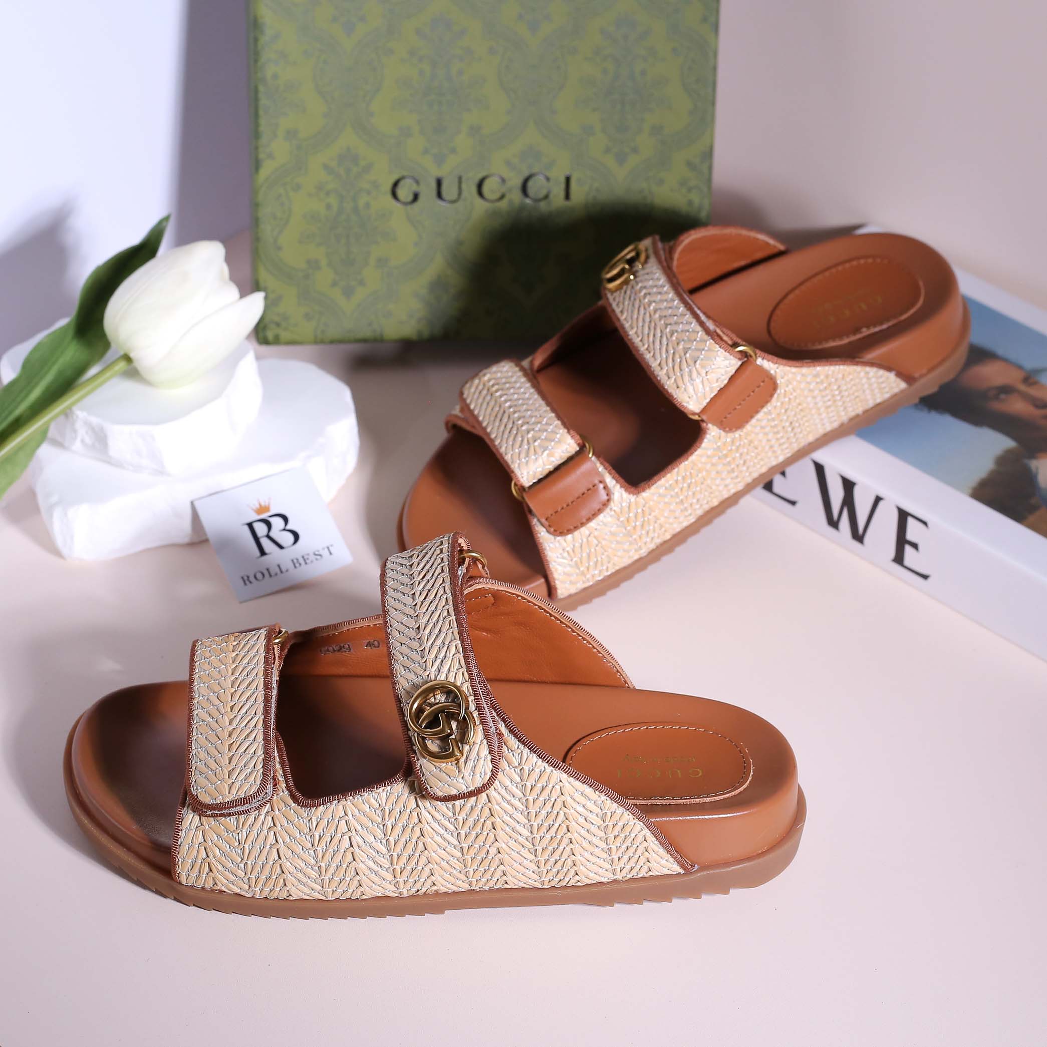 Dép gucci sandal double G Brown