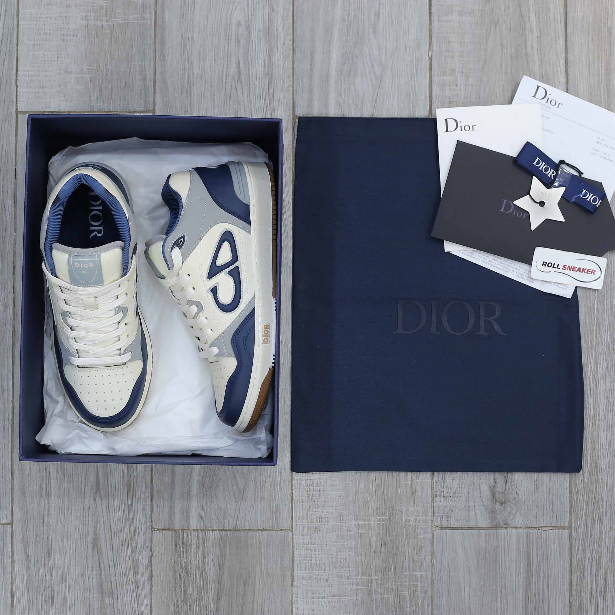 Giày Dior B57 Mid Navy Blue and Cream and Gray Suede