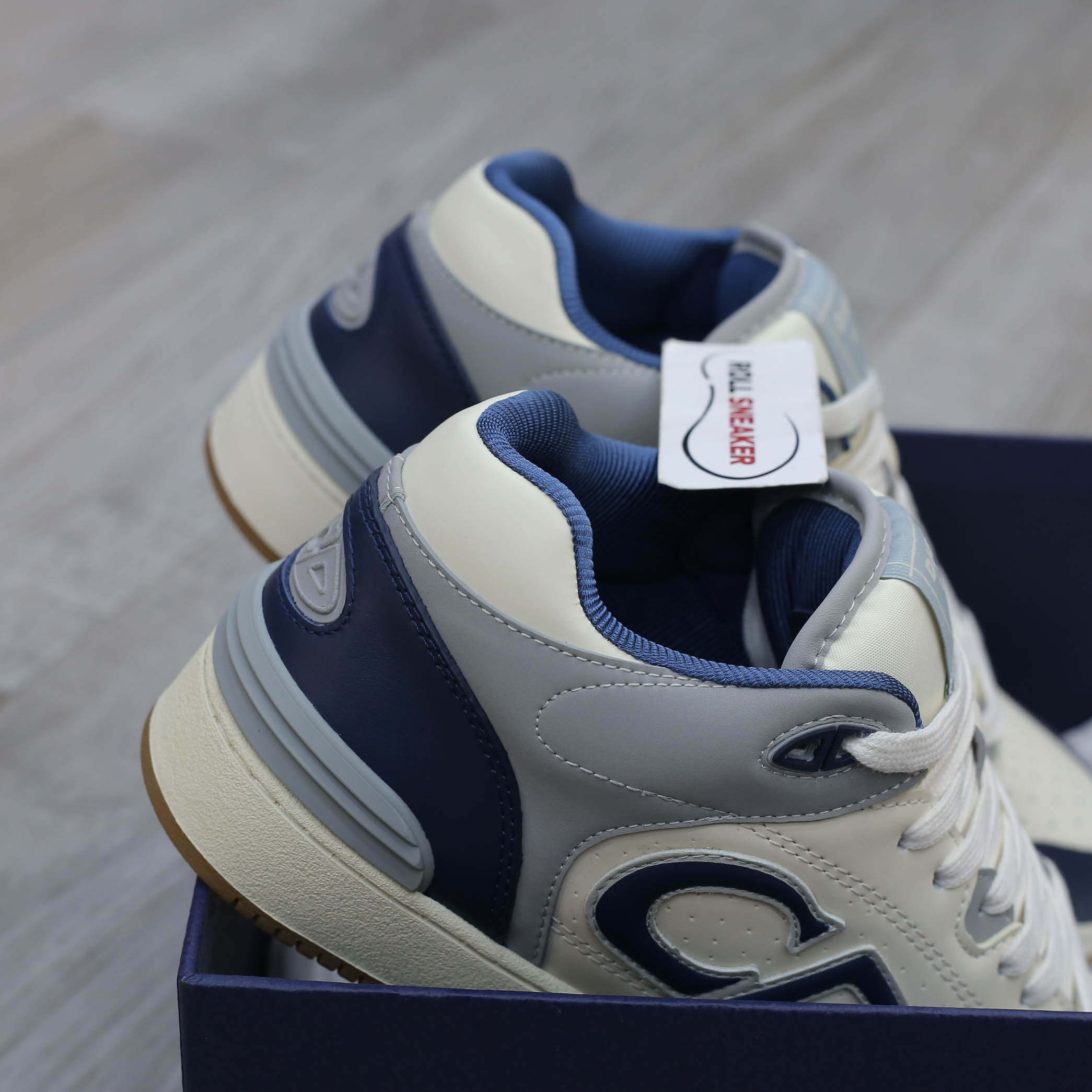 Giày Dior B57 Mid Navy Blue and Cream and Gray Suede