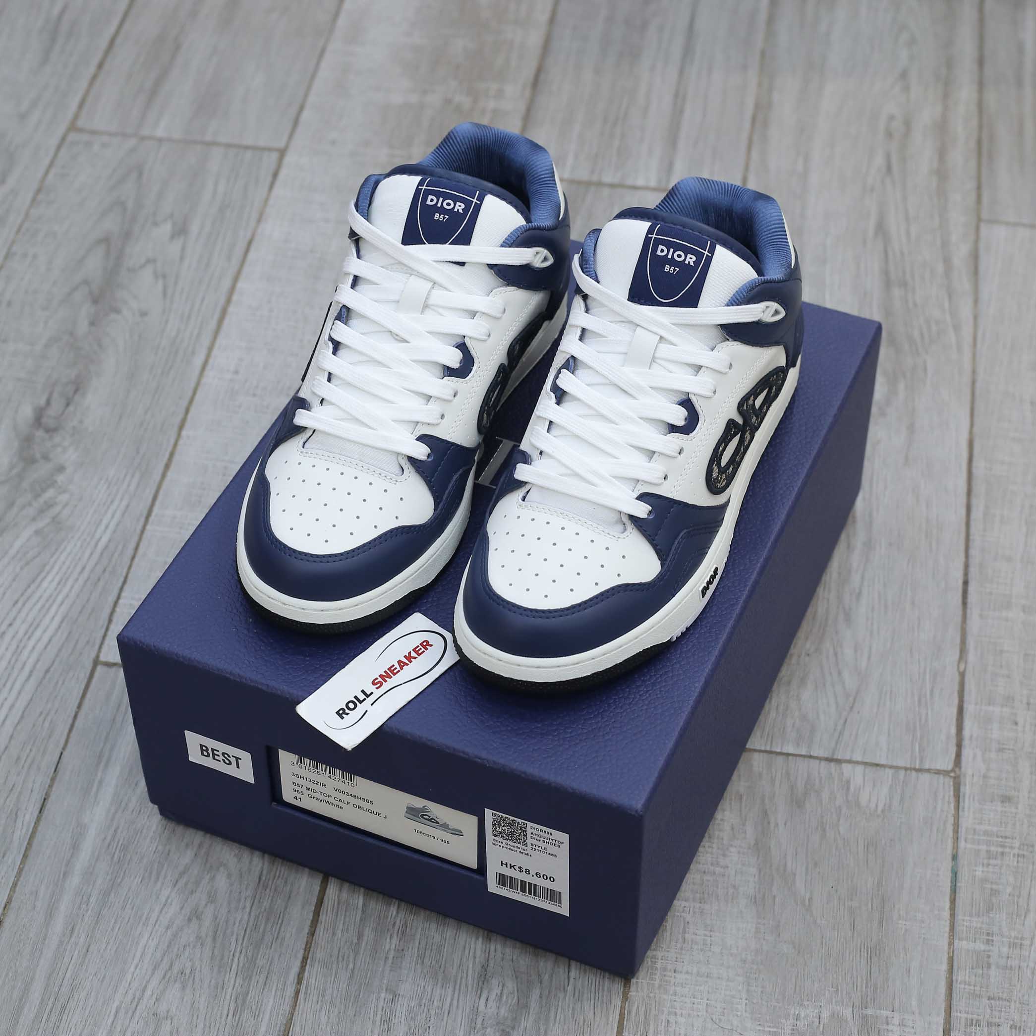 Giày Dior B57 Mid Navy Blue White Dior Oblique Jacquard