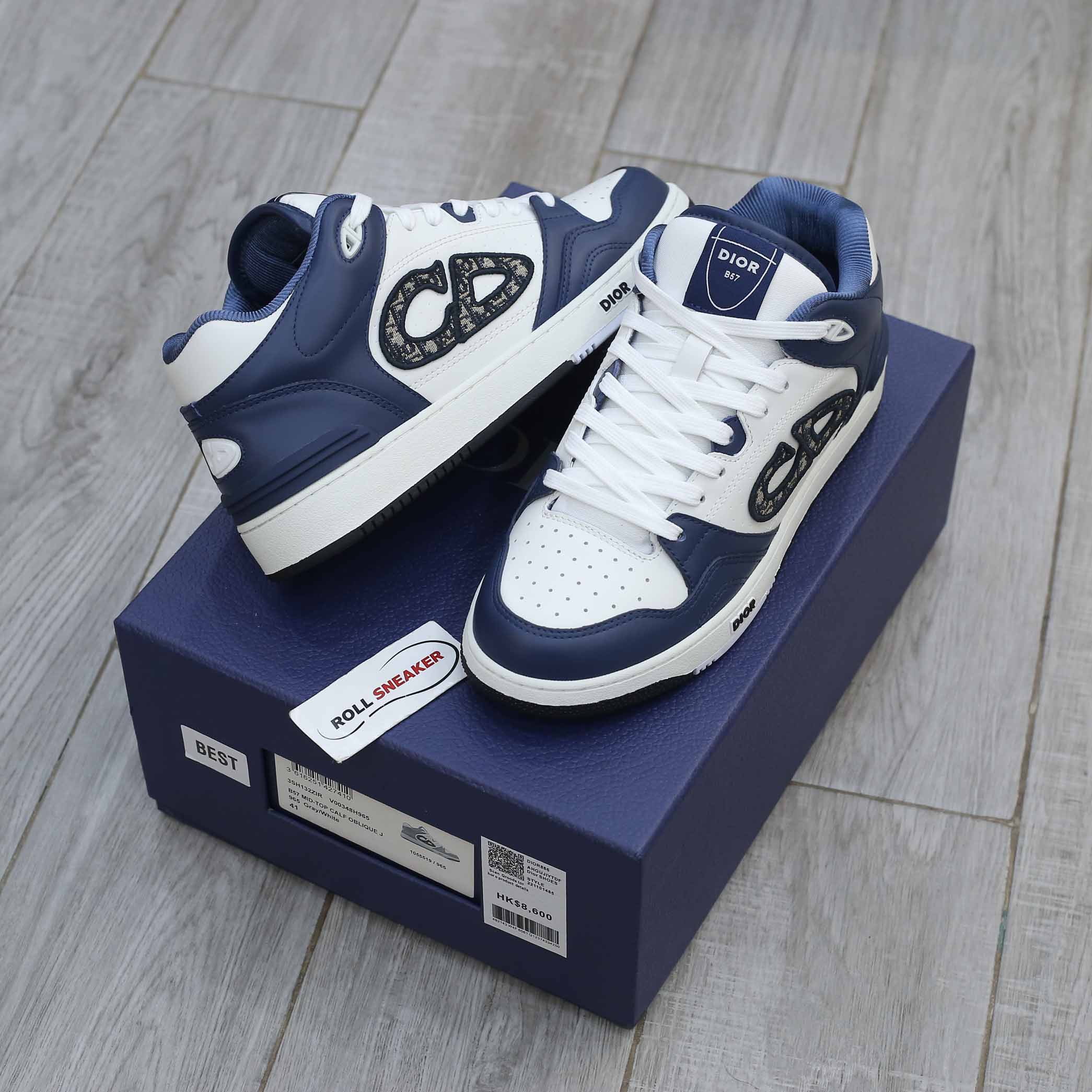 Giày Dior B57 Mid Navy Blue White Dior Oblique Jacquard