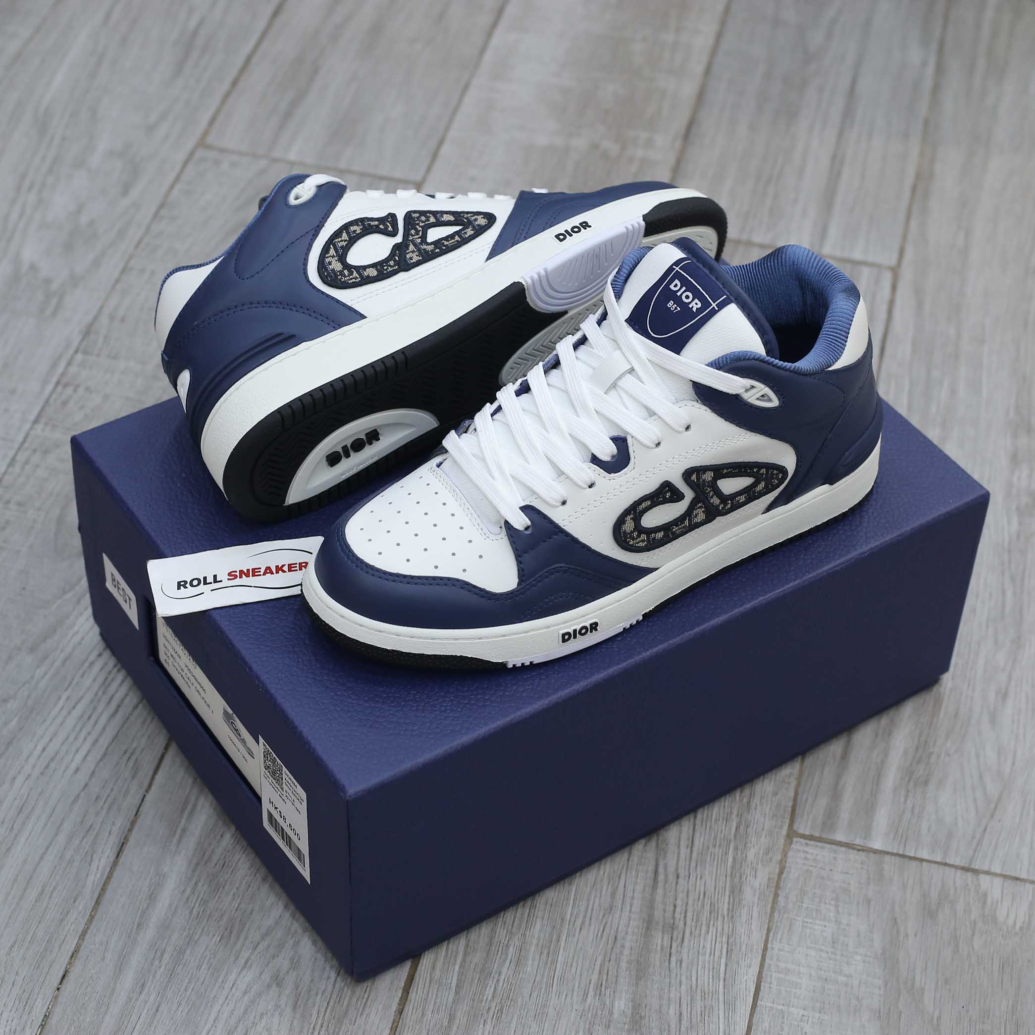 Giày Dior B57 Mid Navy Blue White Dior Oblique Jacquard