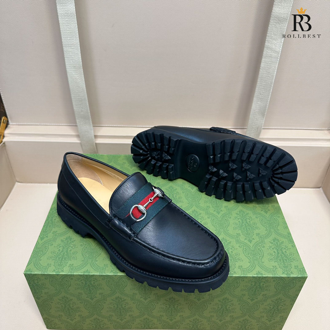 Giày Gucci Three Stripe Horsebit Black