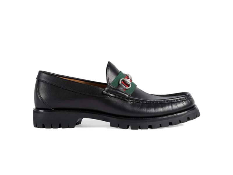 Giày Gucci Three Stripe Horsebit Black