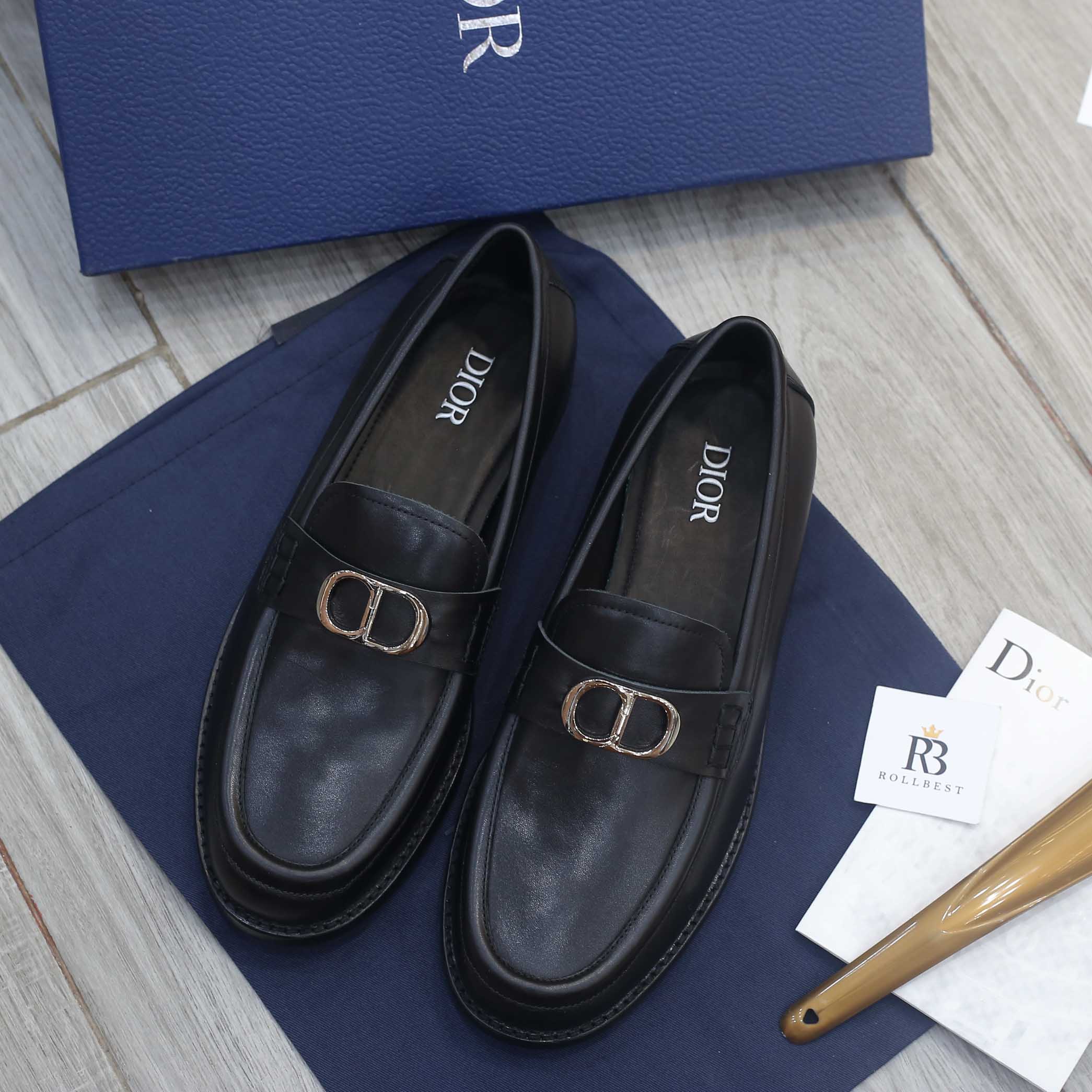 Giày Loafer Dior Nam Logo CD Black Đen Smooth Calfskin