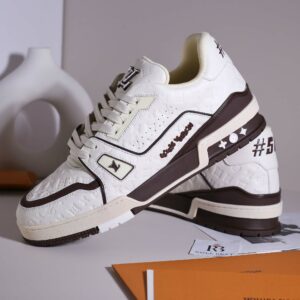 Giày Louis Vuitton Lv Trainer #54 Signature White Brown Nâu