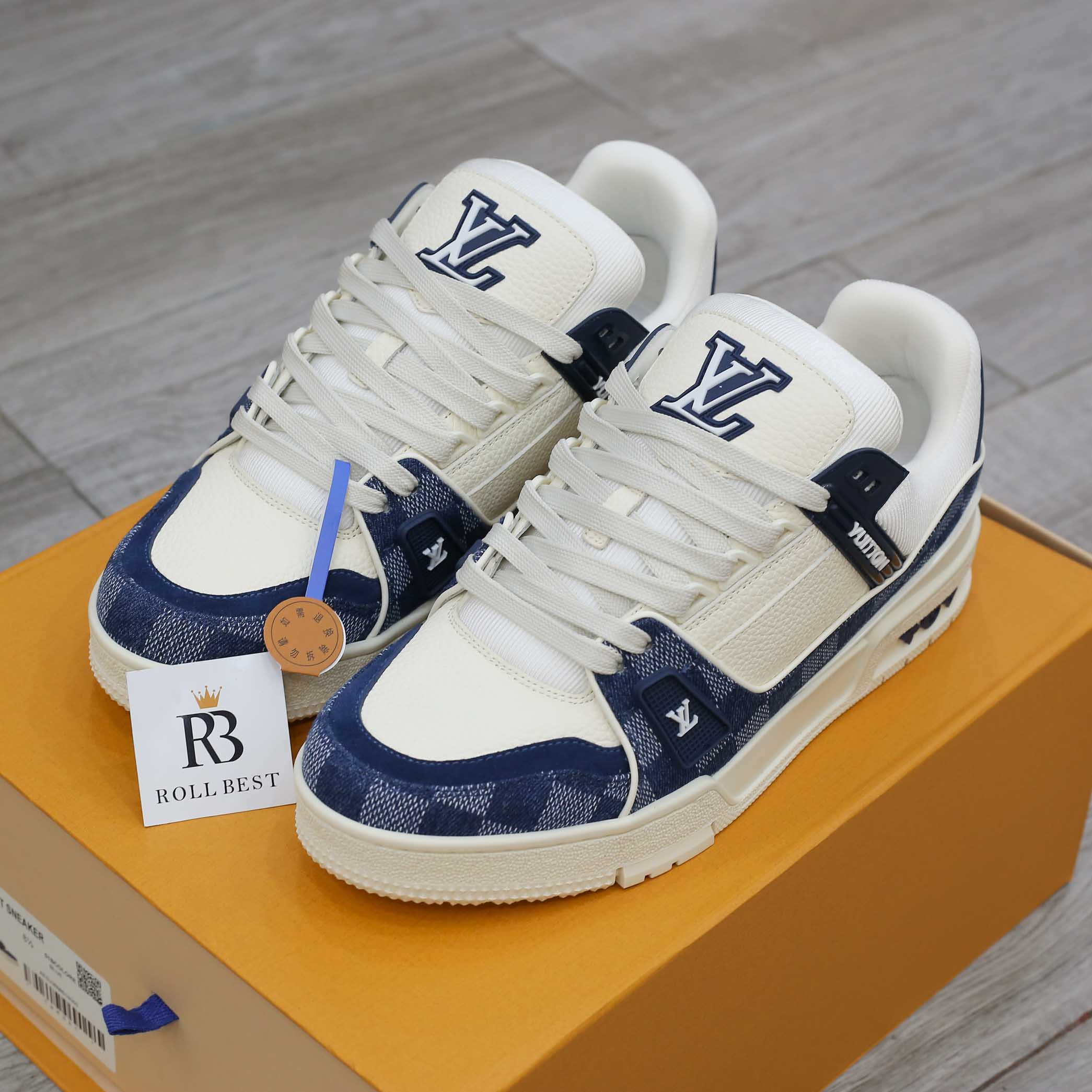 Giày Louis Vuitton LV Trainer Damier Denim Blue xanh