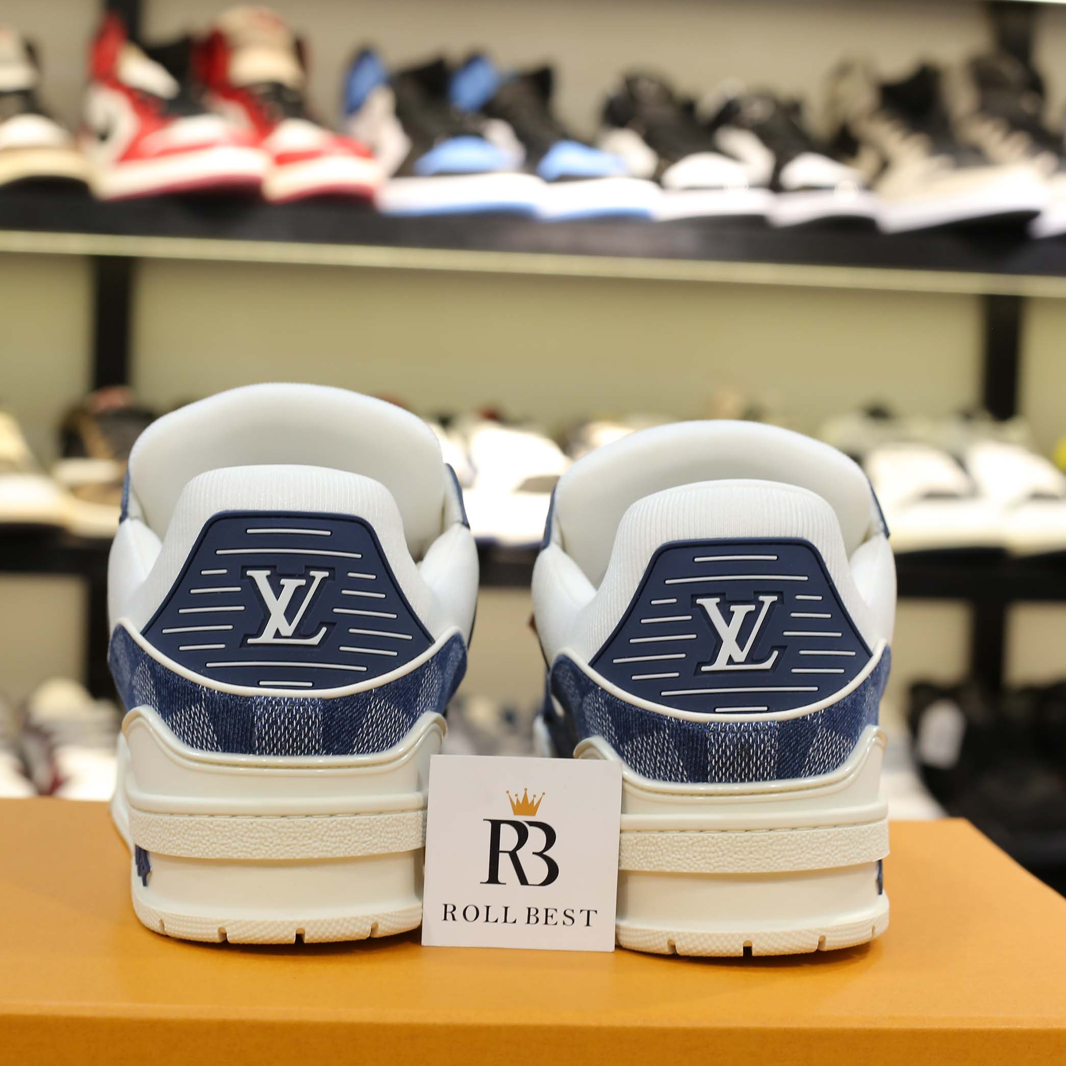 Giày Louis Vuitton LV Trainer Damier Denim Blue xanh