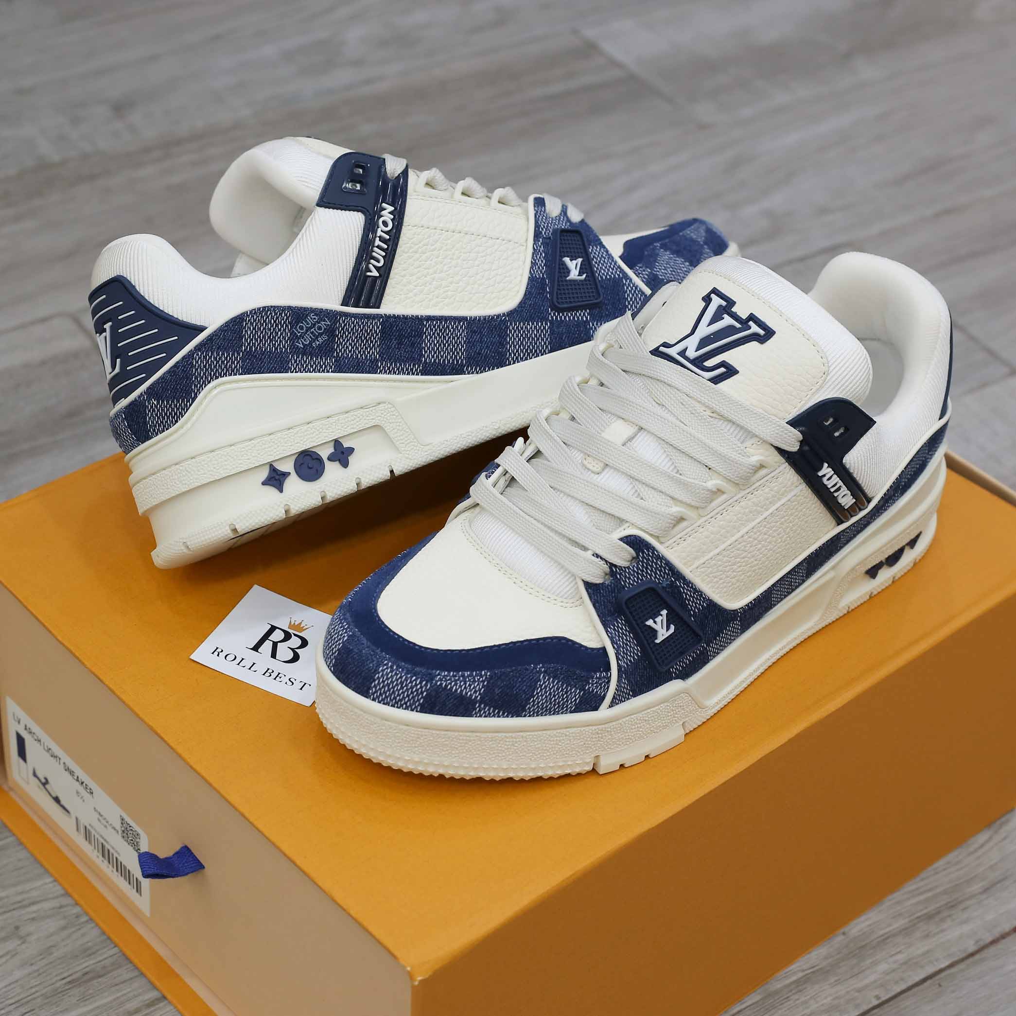 Giày Louis Vuitton LV Trainer Damier Denim Blue xanh