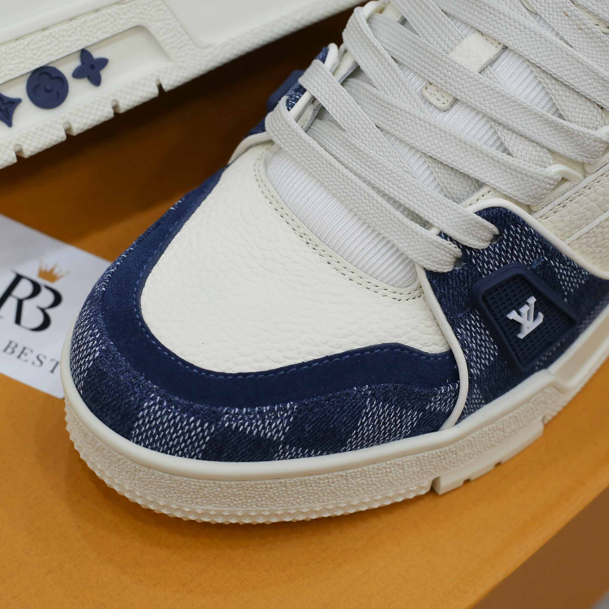 Giày Louis Vuitton LV Trainer Damier Denim Blue xanh