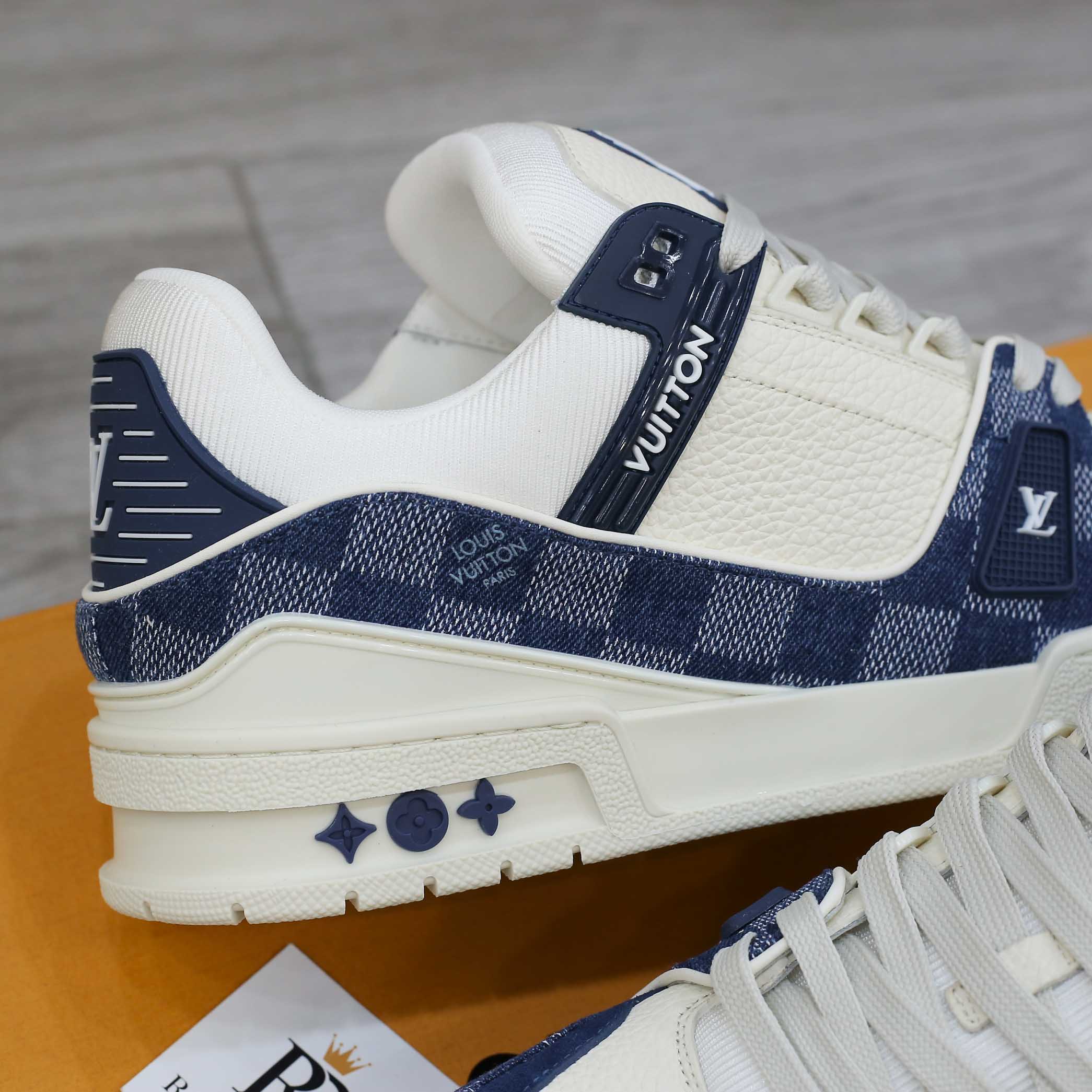 Giày Louis Vuitton LV Trainer Damier Denim Blue xanh