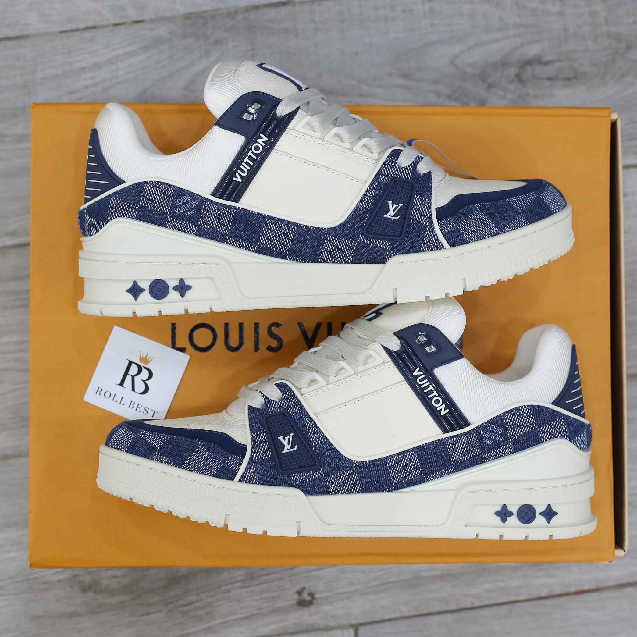 Giày Louis Vuitton LV Trainer Damier Denim Blue xanh