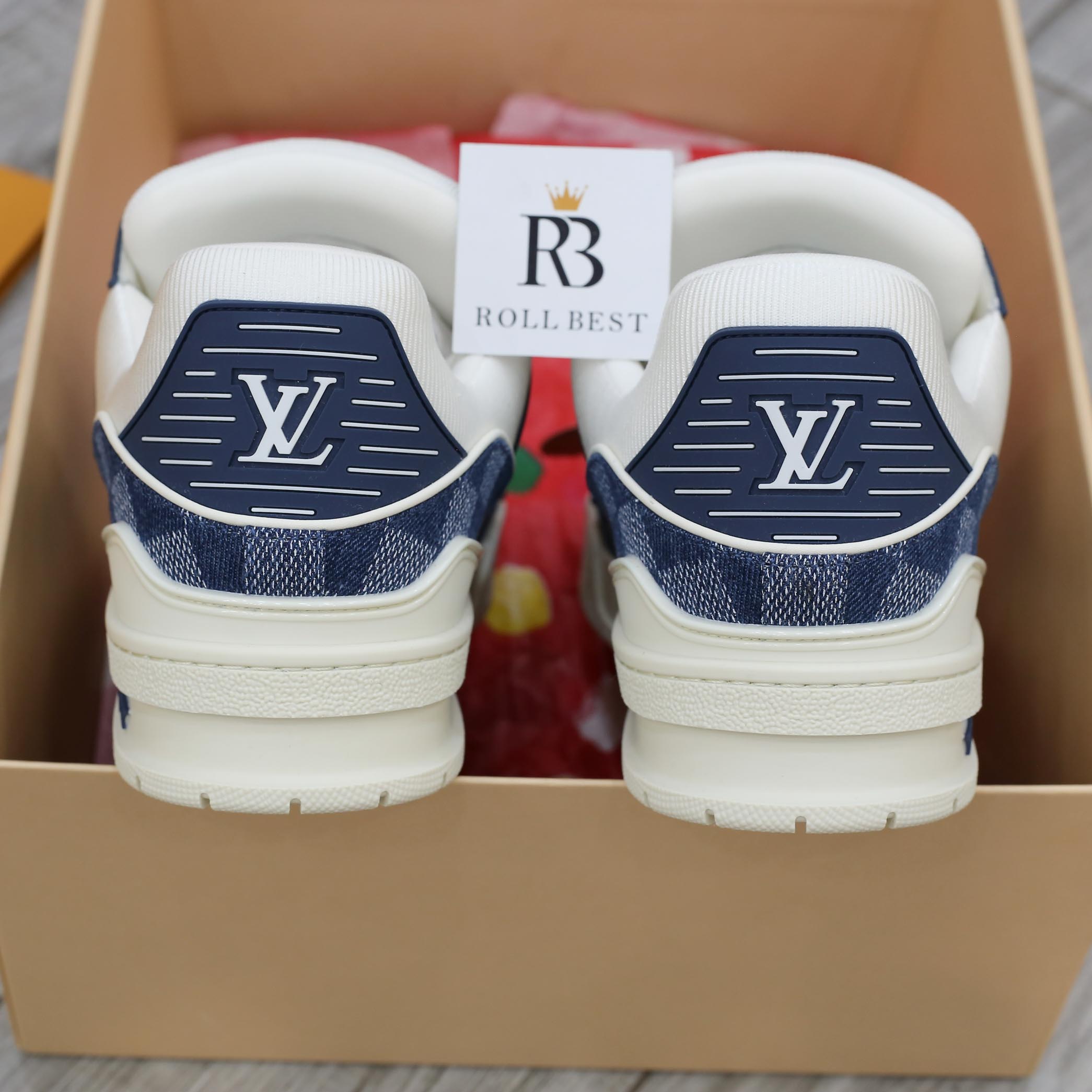 Giày Louis Vuitton LV Trainer Damier Denim Blue xanh