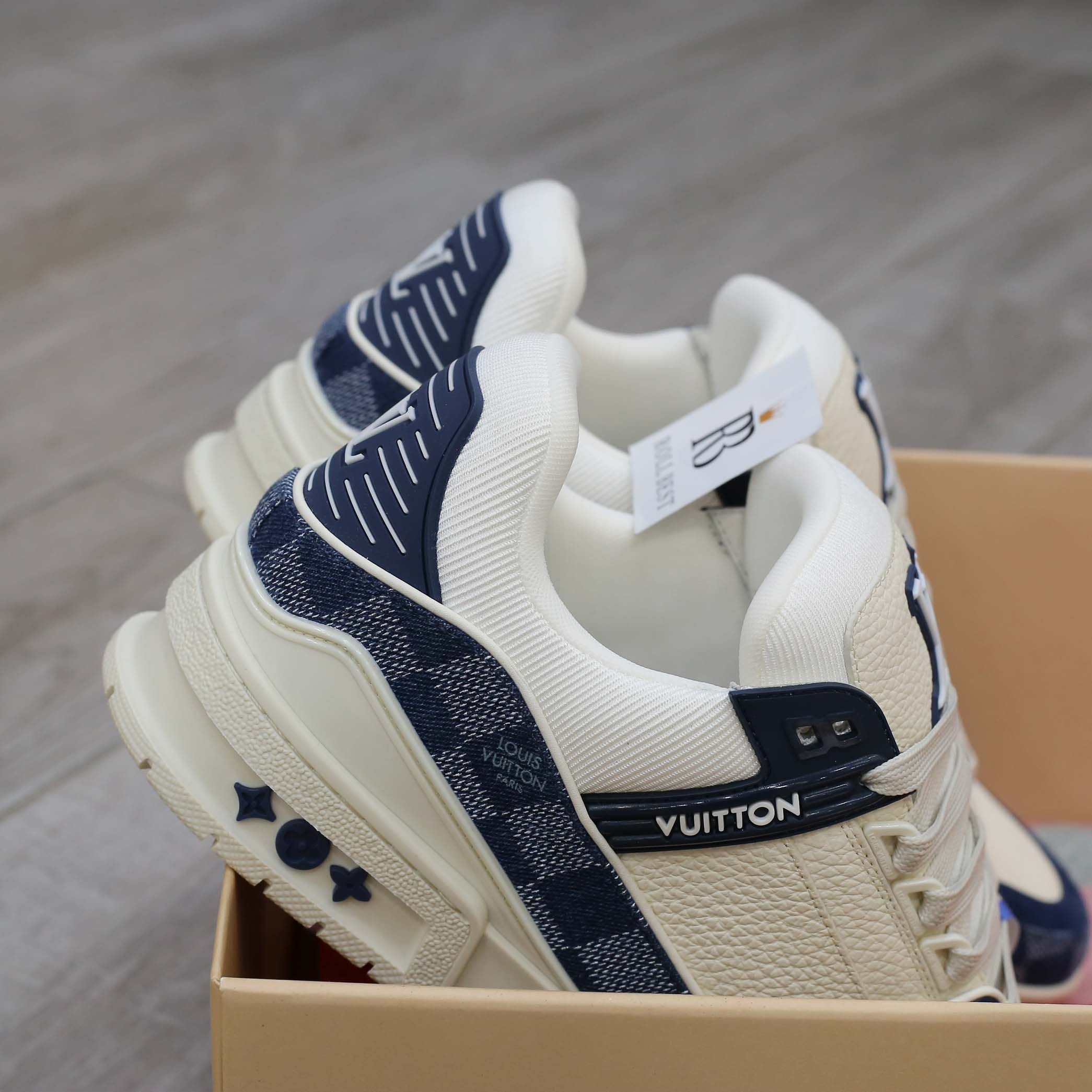 Giày Louis Vuitton LV Trainer Damier Denim Blue xanh