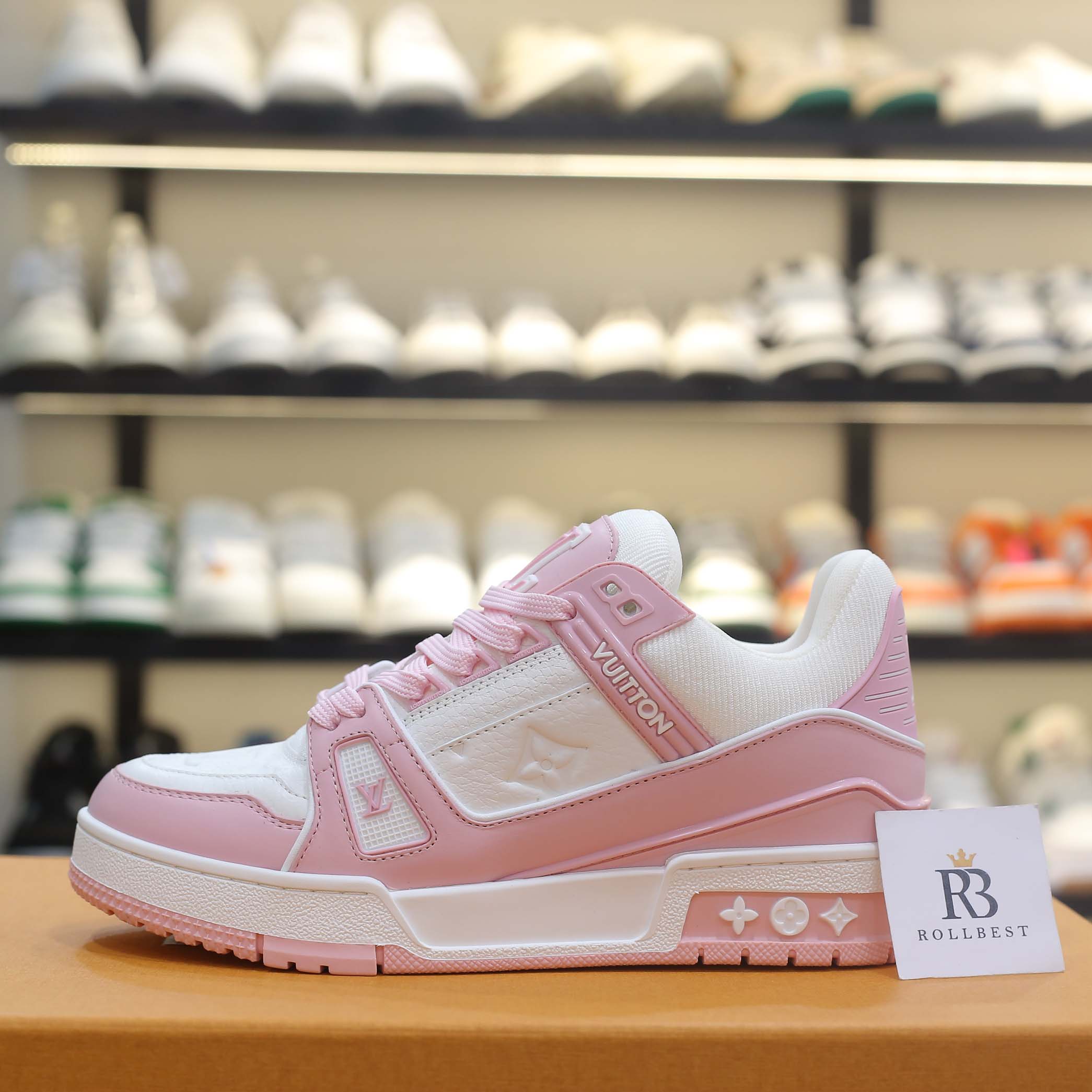 Giày Louis Vuitton Lv Trainer Monogram Denim Pink