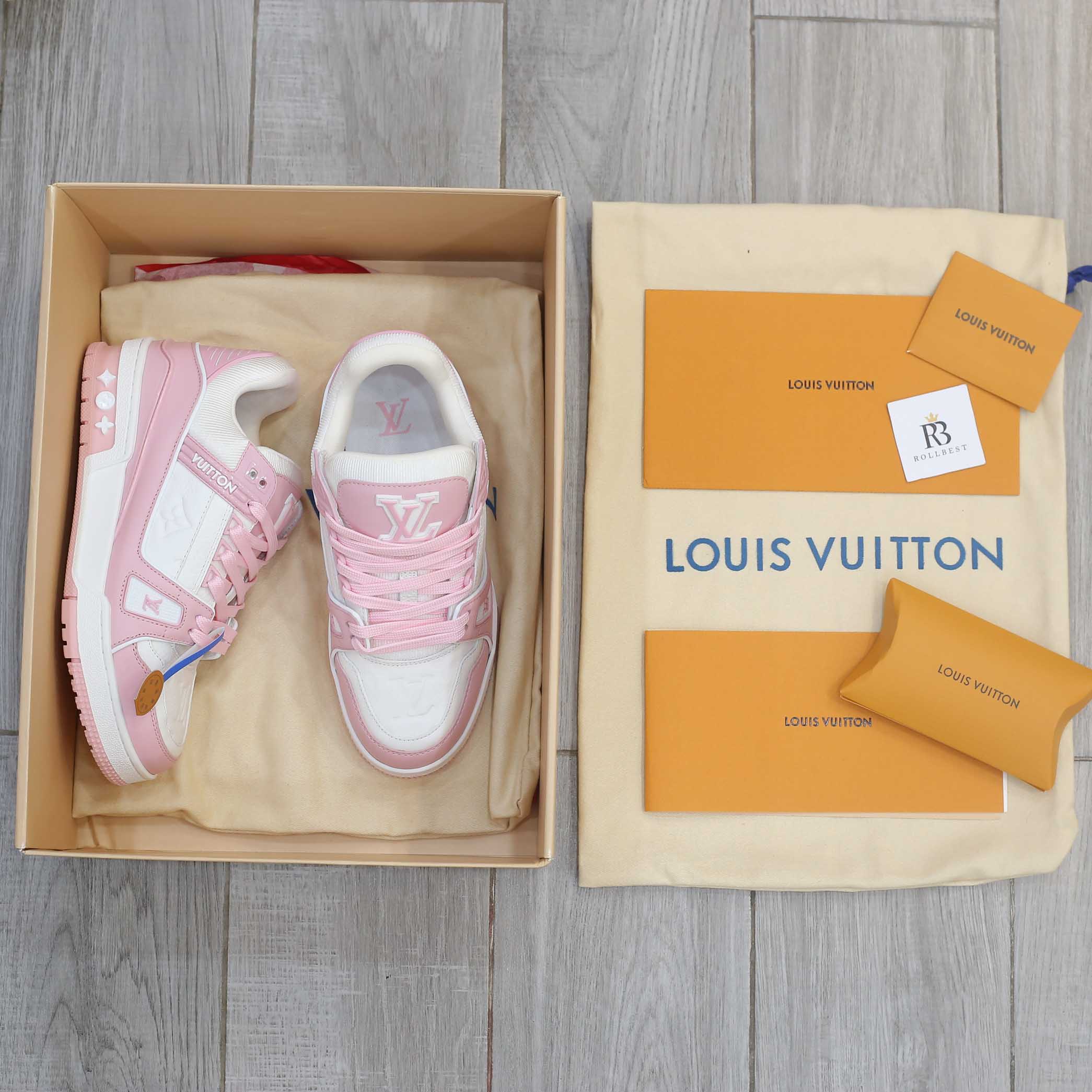 Giày Louis Vuitton Lv Trainer Monogram Denim Pink