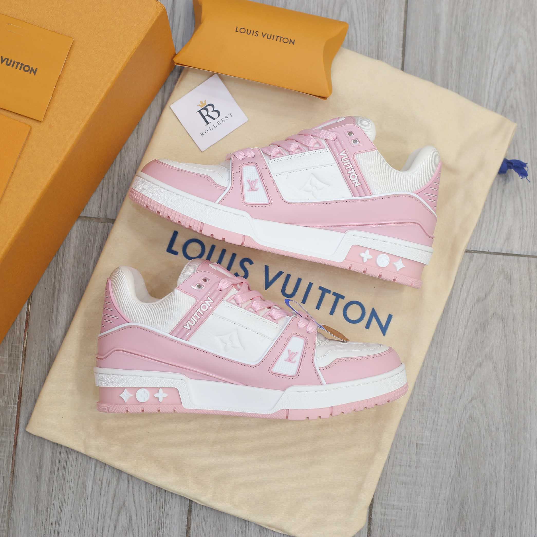 Giày Louis Vuitton Lv Trainer Monogram Denim Pink