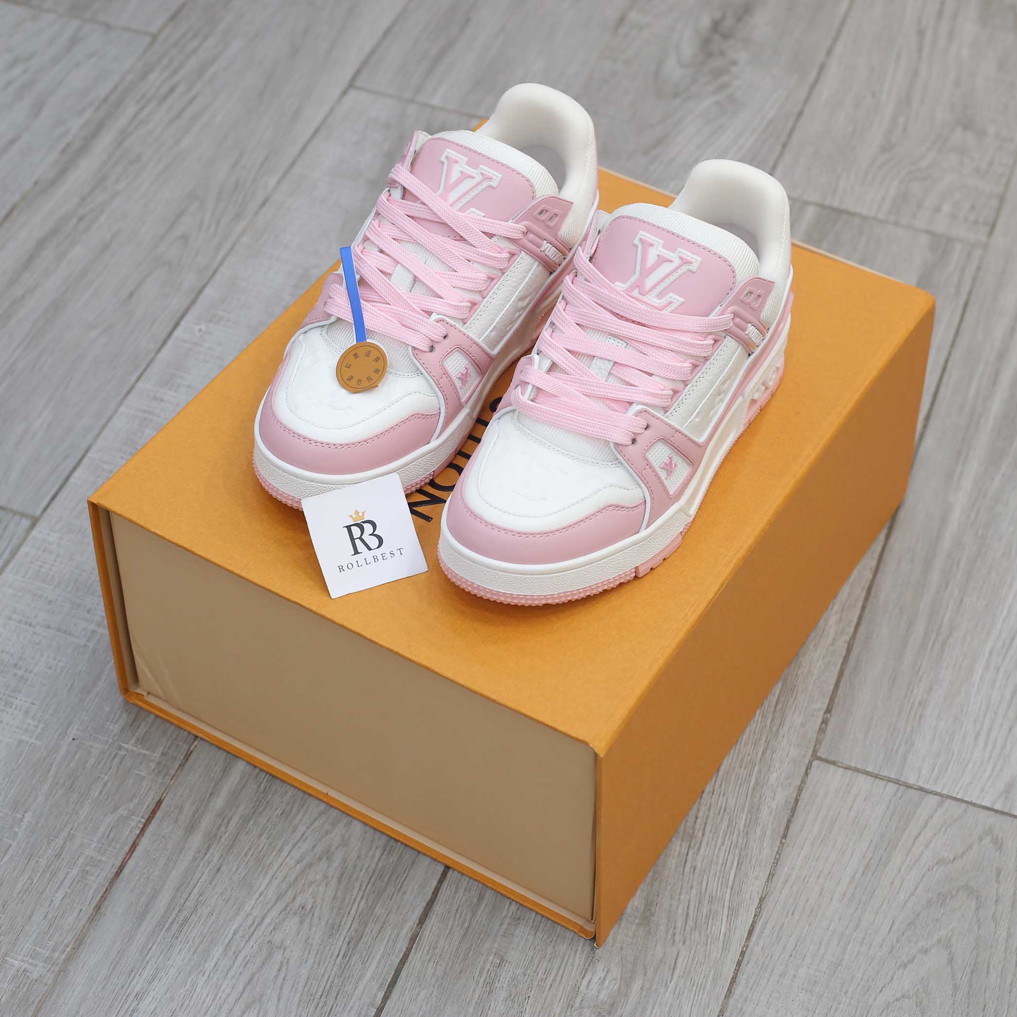 Giày Louis Vuitton Lv Trainer Monogram Denim Pink