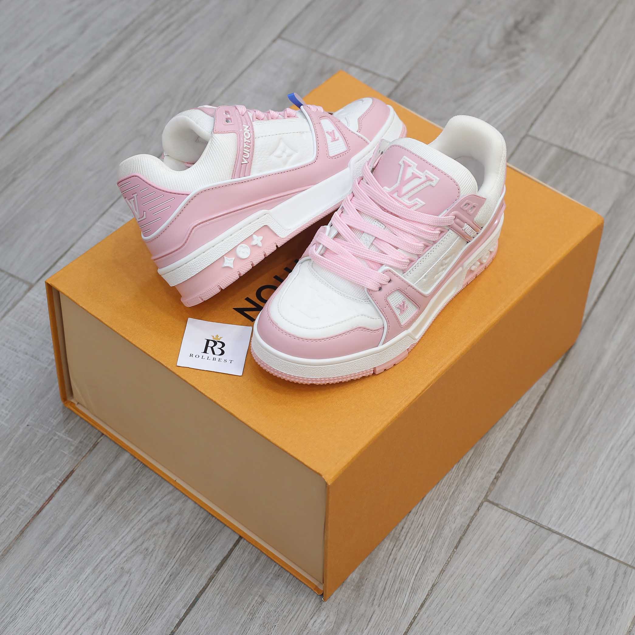 Giày Louis Vuitton Lv Trainer Monogram Denim Pink