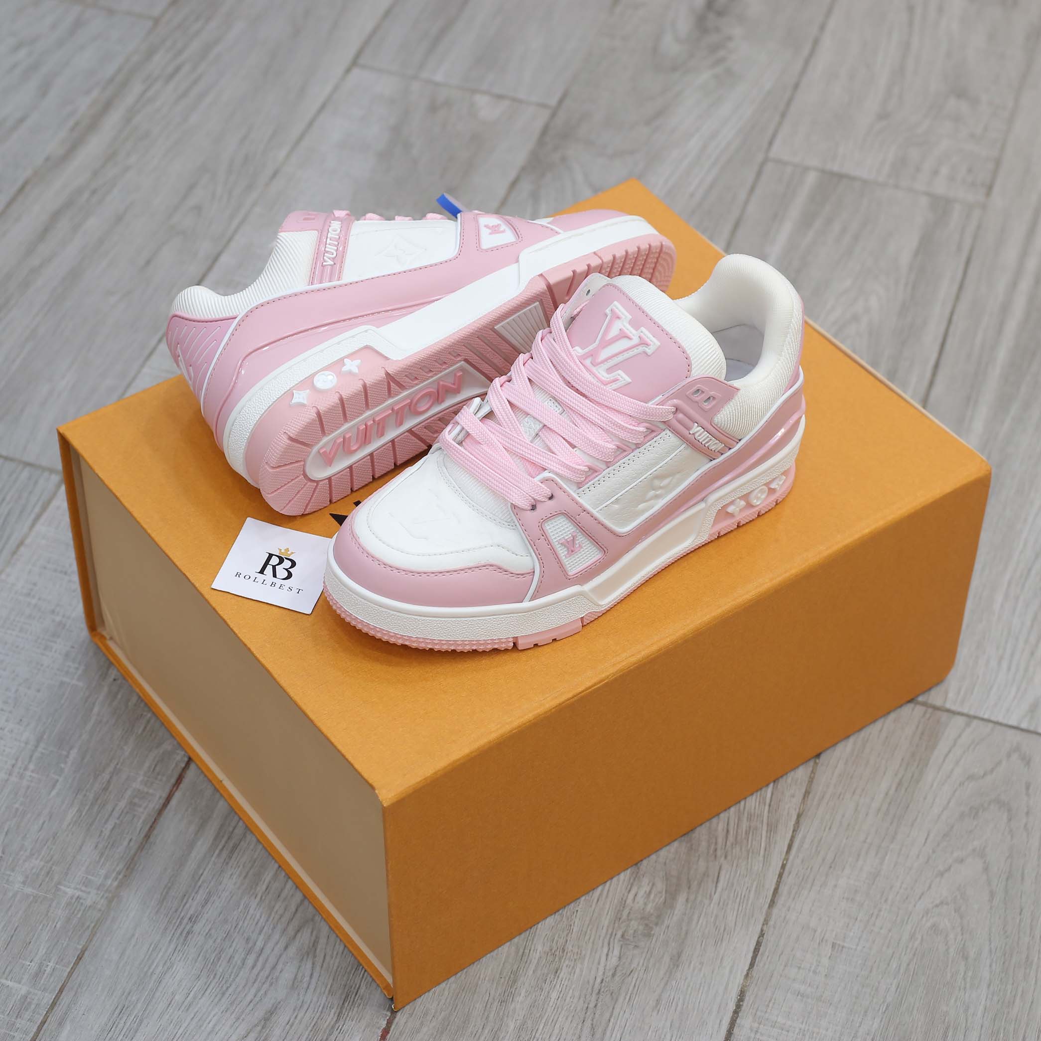 Giày Louis Vuitton Lv Trainer Monogram Denim Pink