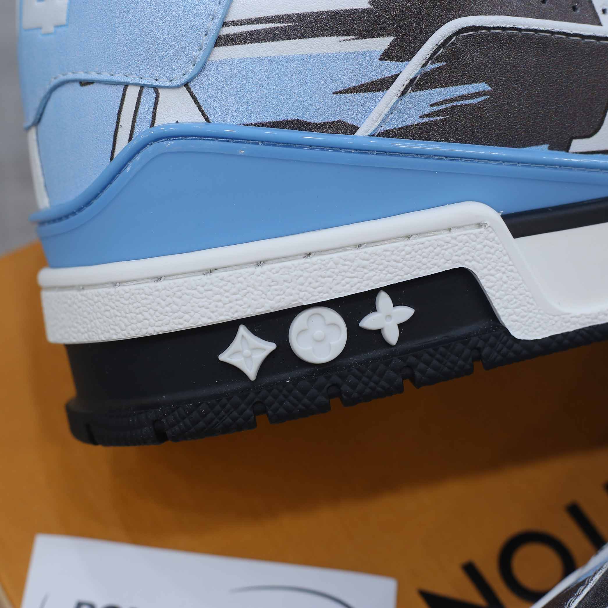 Giày Louis Vuitton LV Trainer#54 Graphic Print White Black Blue xanh đen