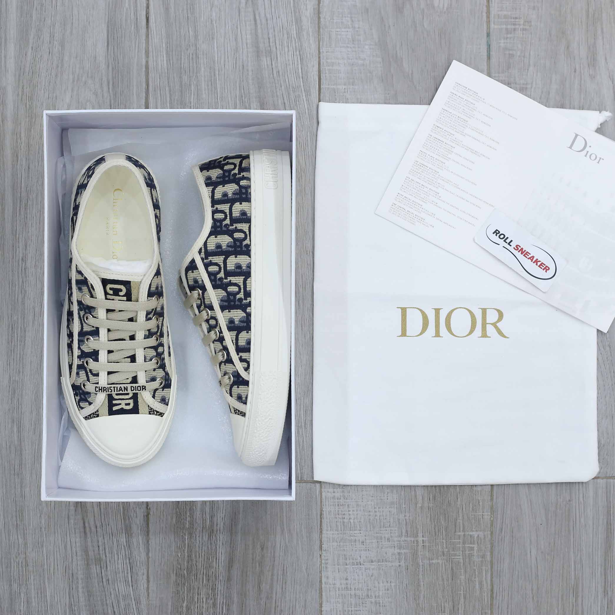 Giày WALK’N’DIOR SNEAKER Deep Blue Dior Oblique Embroidered Cotton