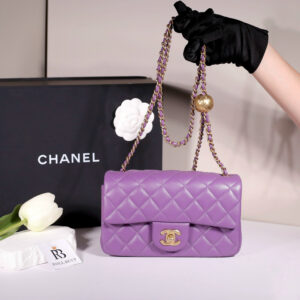 Túi Chanel Mini Rectangular Flap Bag Purple Lambskin Light Gold Hardware