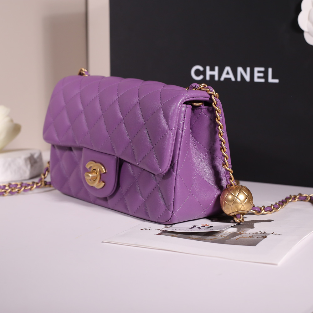 Túi Chanel Mini Rectangular Flap Bag Purple Lambskin Light Gold Hardware