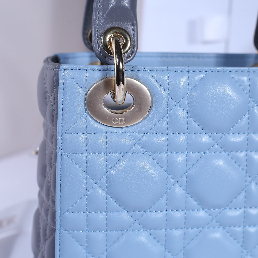 Túi Dior Small Lady Dior Bag Two-Tone Gray and Slate Blue Cannage Lambskin