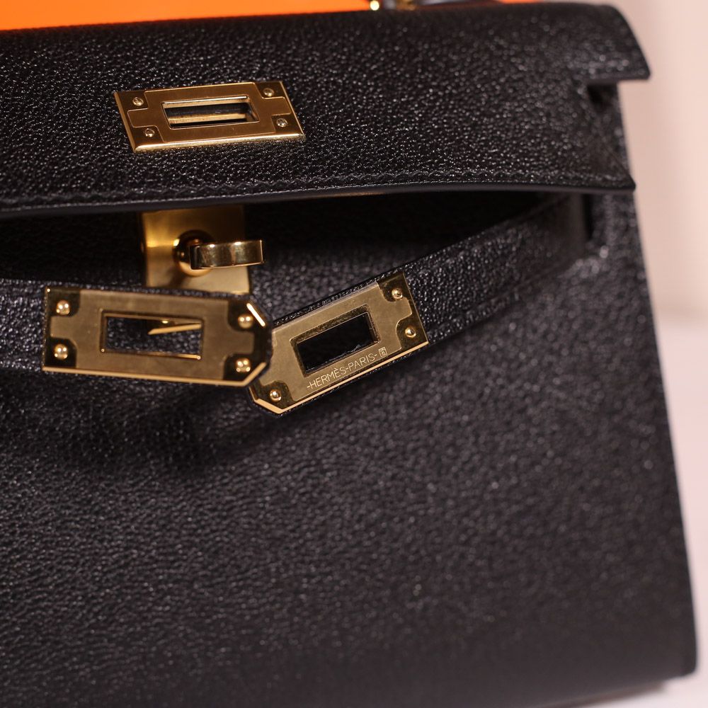 Túi Hermes Mini Kelly II handbag in Black Epsom leather with Gold hardware