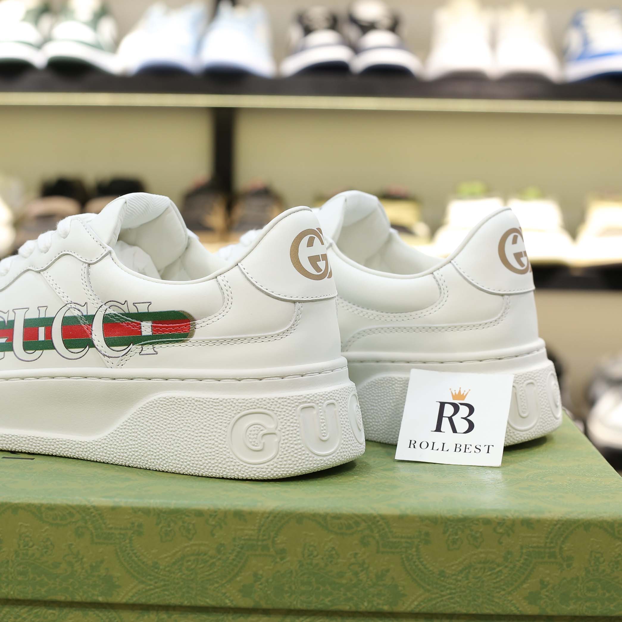 Giày Gucci Chunky Sneaker White Demetra Logo Gucci Web Print Trắng