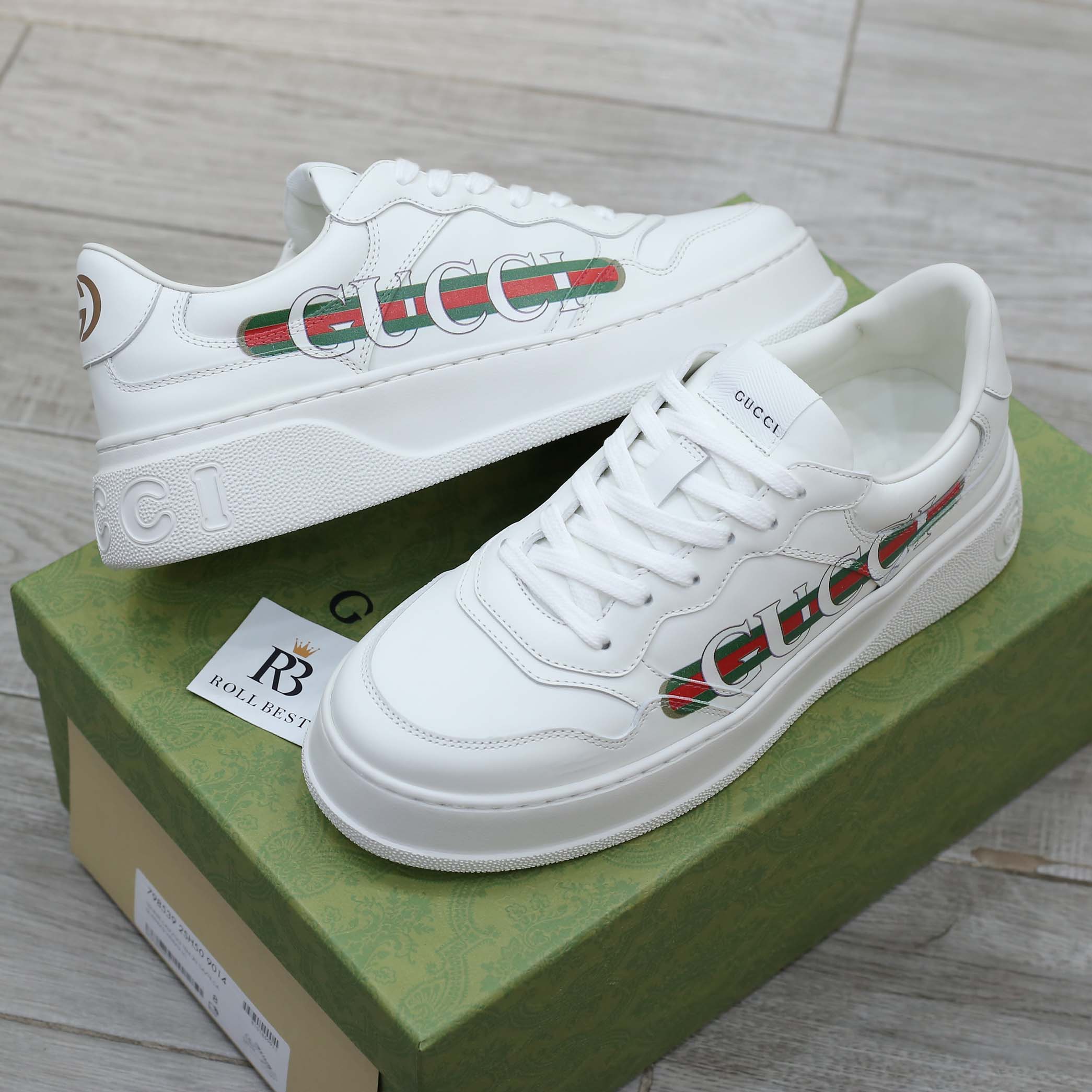 Giày Gucci Chunky Sneaker White Demetra Logo Gucci Web Print Trắng