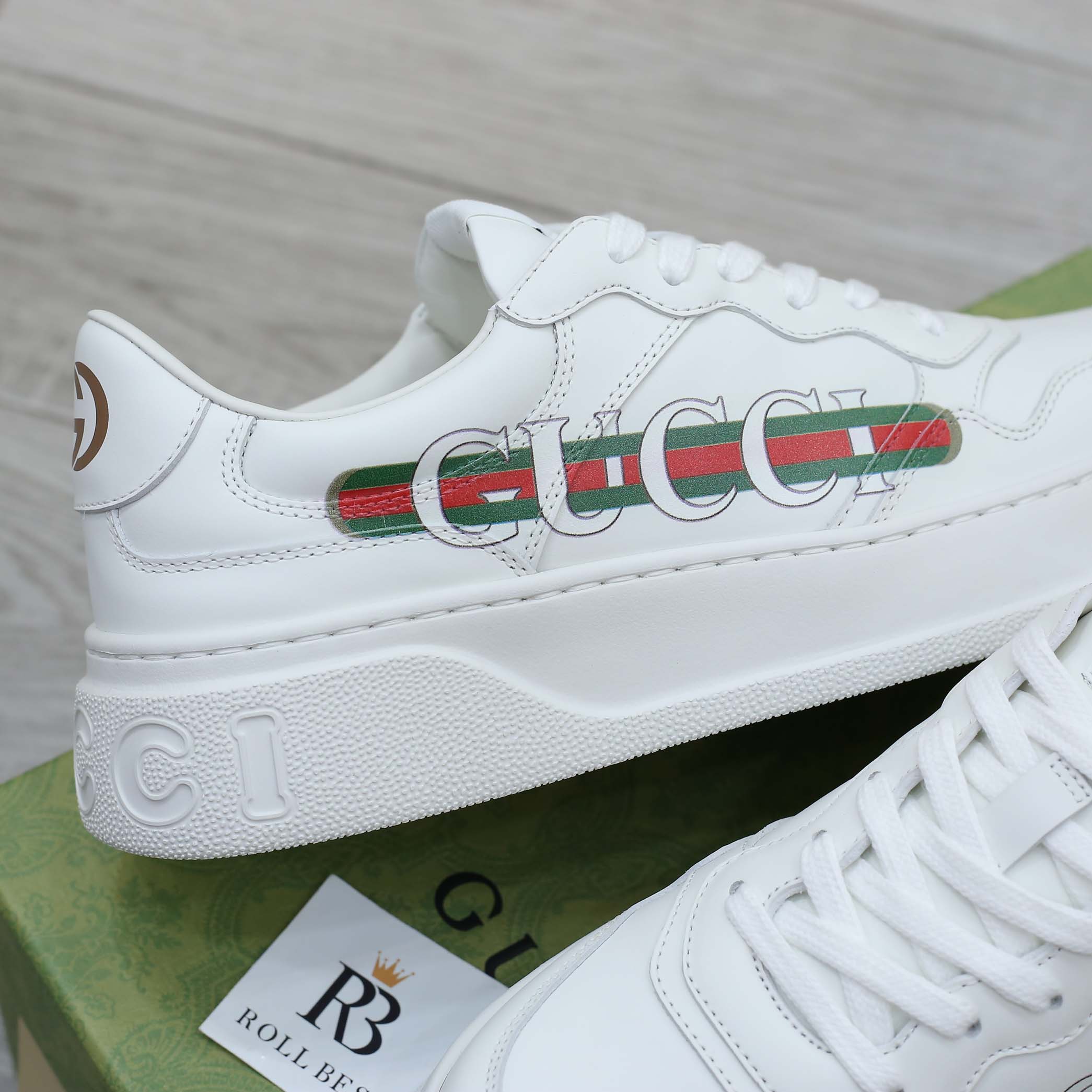 Giày Gucci Chunky Sneaker White Demetra Logo Gucci Web Print Trắng