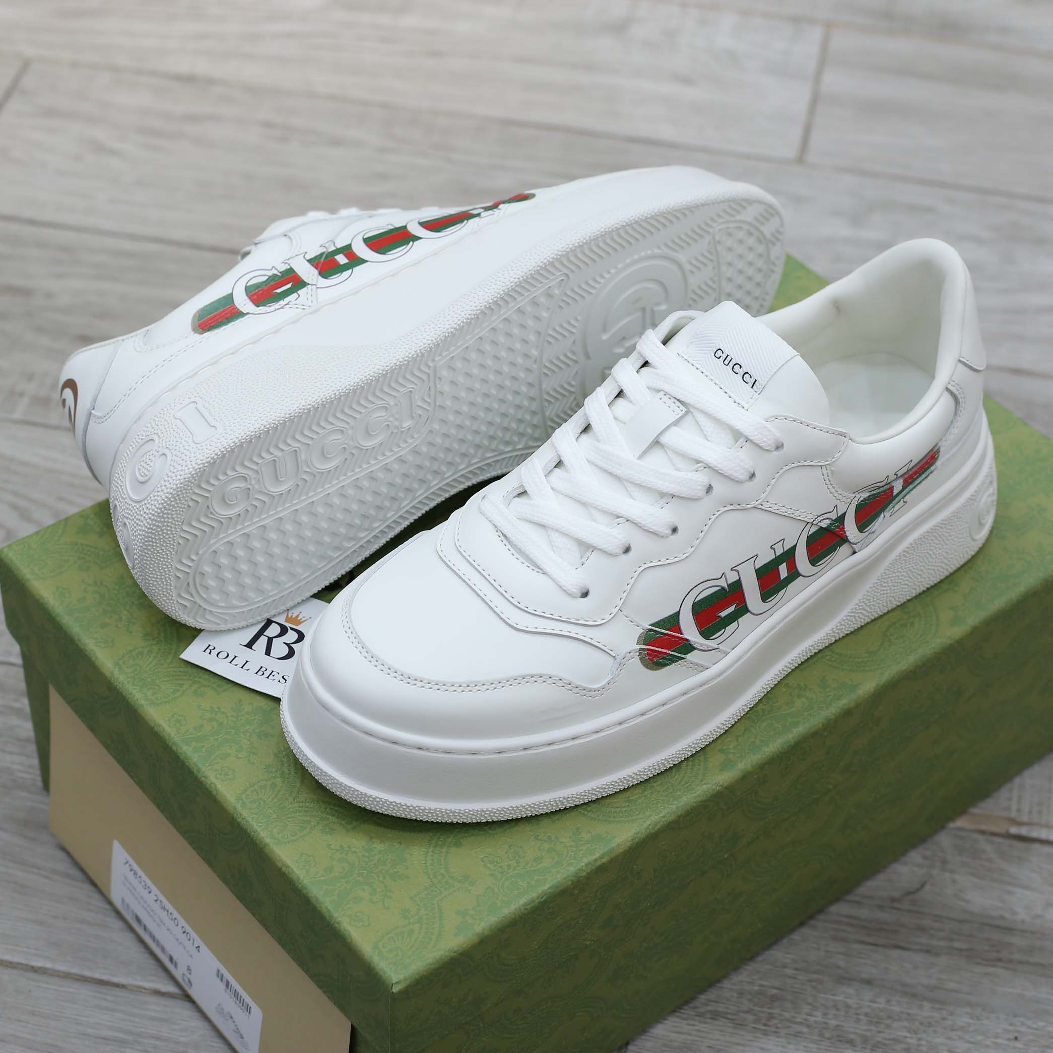 Giày Gucci Chunky Sneaker White Demetra Logo Gucci Web Print Trắng