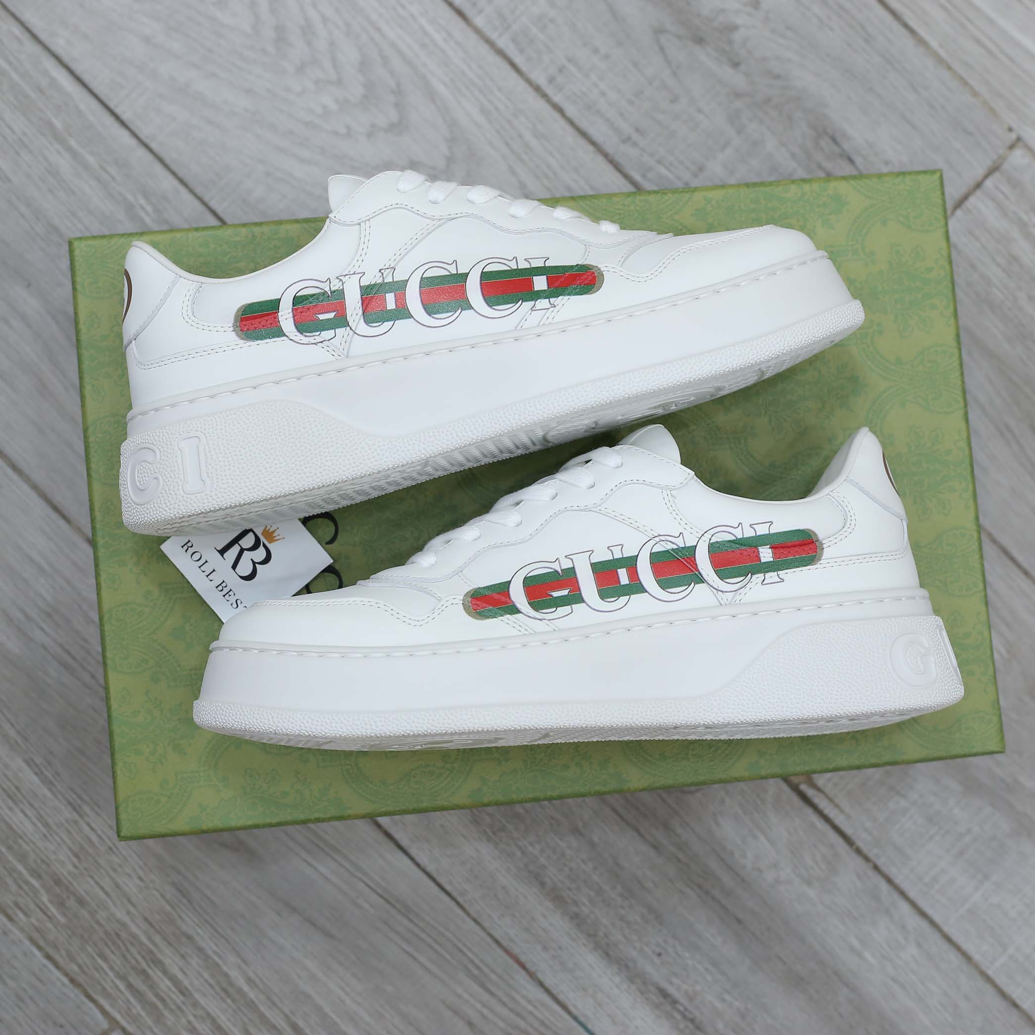 Giày Gucci Chunky Sneaker White Demetra Logo Gucci Web Print Trắng