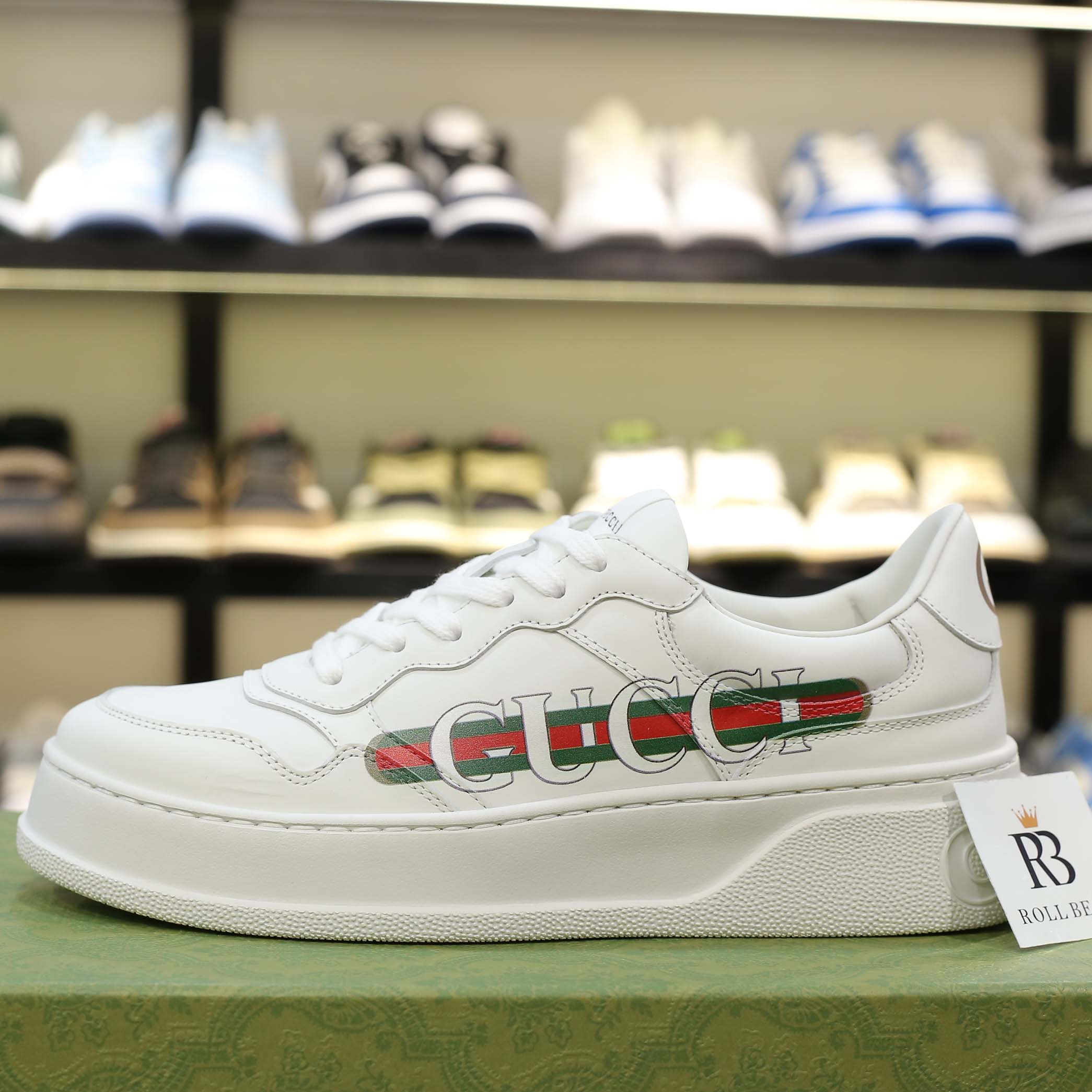 Giày Gucci Chunky Sneaker White Demetra Logo Gucci Web Print Trắng